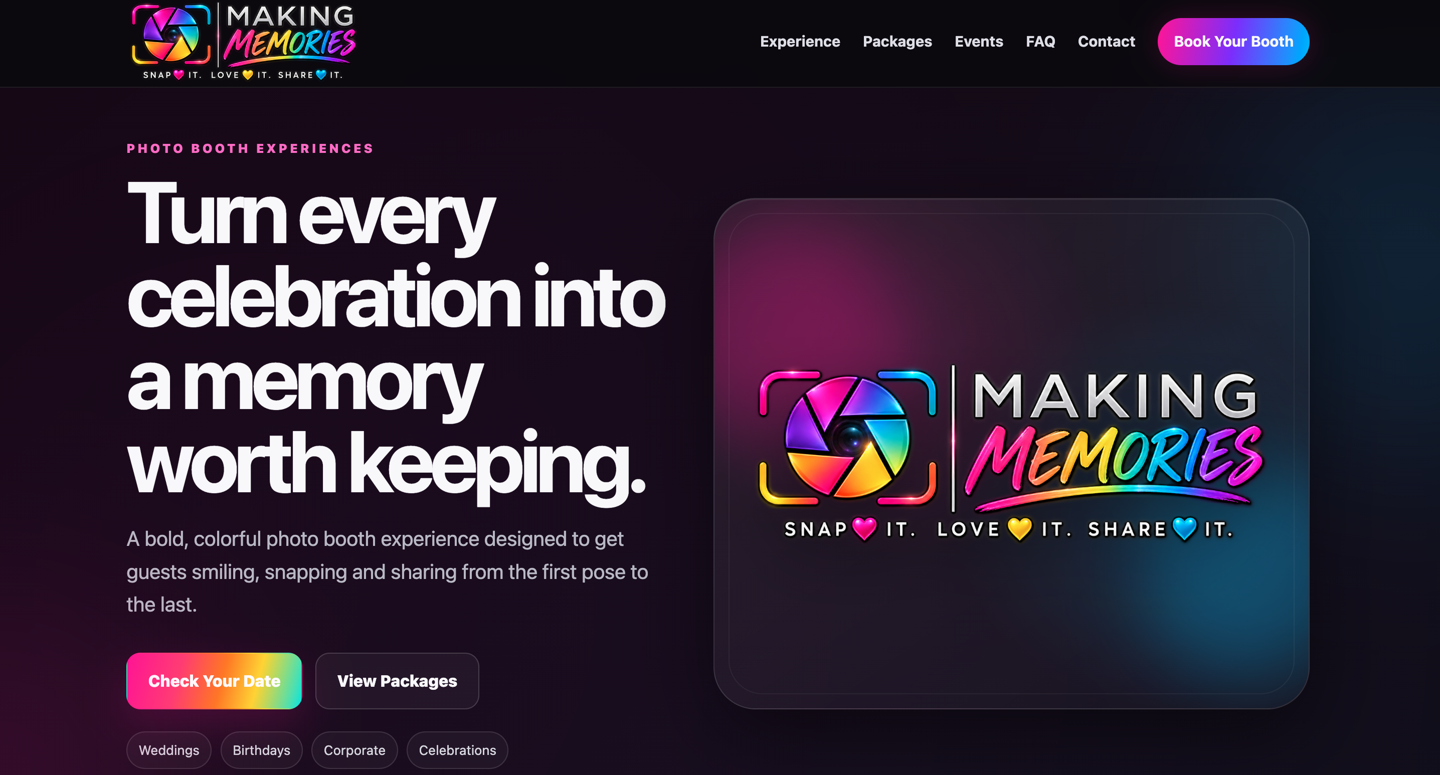 Making Memories website design by The Creative Studio